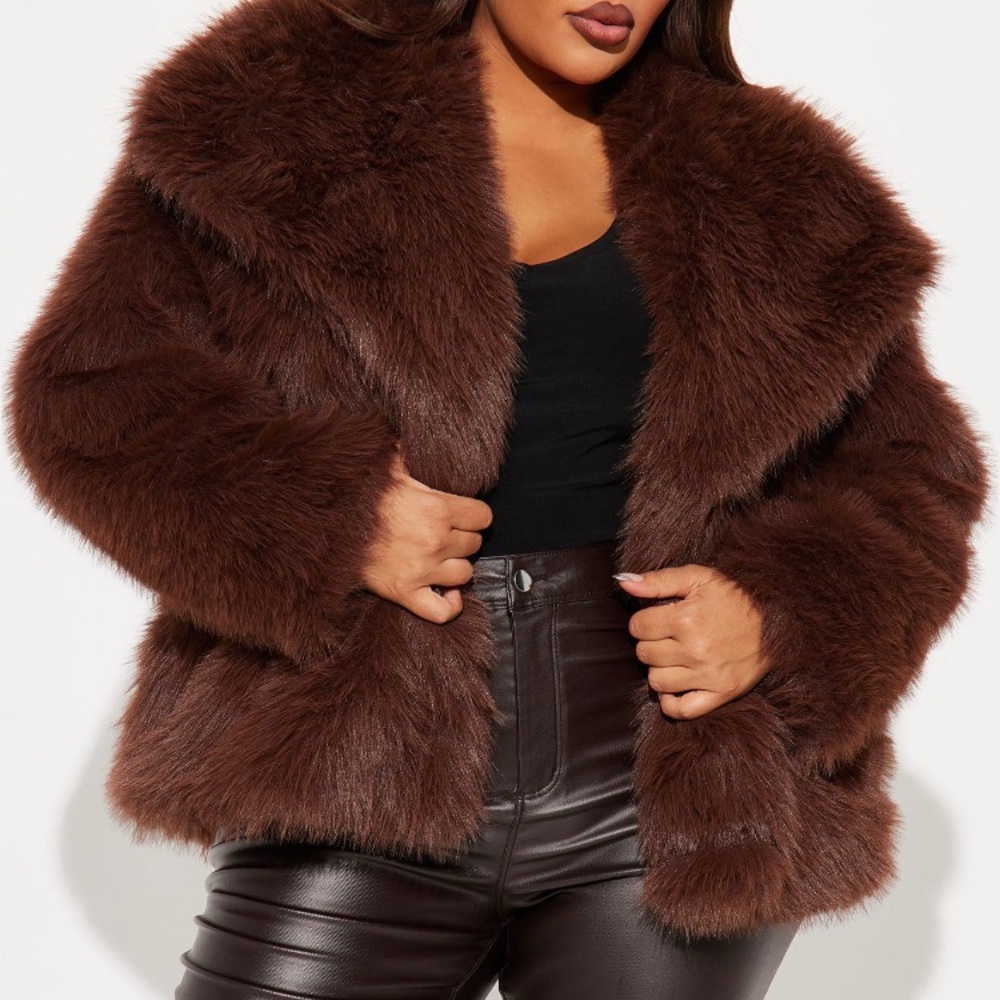 Plush Faux Fur Teddy Jacket - Brown